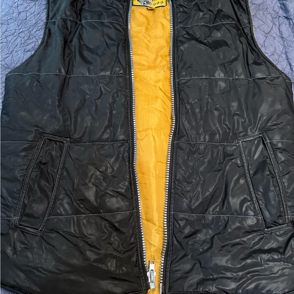 VTG Y2K BC Ethic Slicks Puffer Vest Black Yellow L Hot Rod Streetwear Rare USA